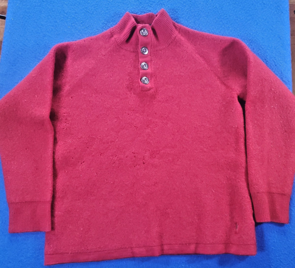 Smartwool Merino Wool Sweater Womens XL Red 4 Button Mock Neck Pullover Knit